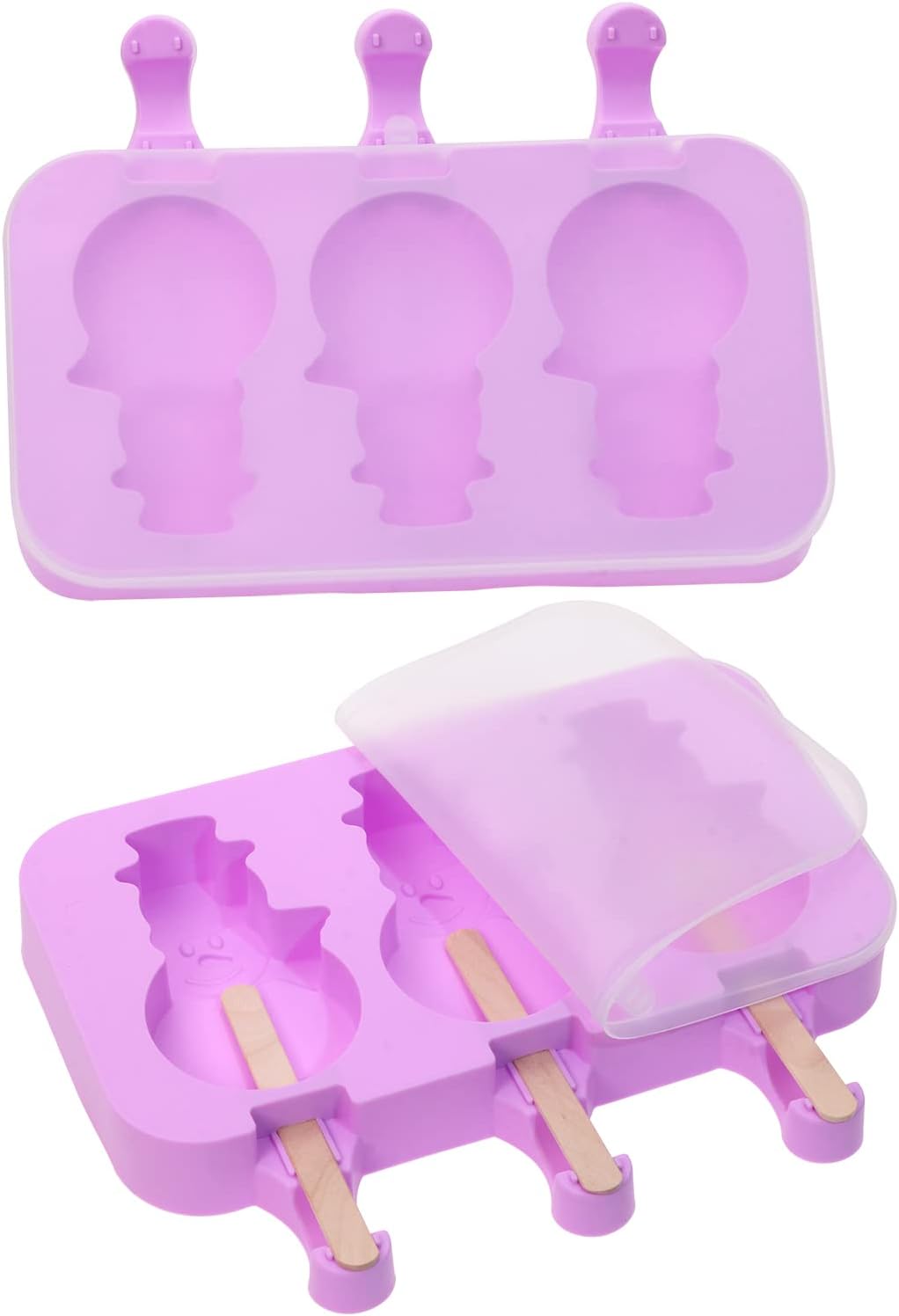 Paleta De Hombre de Nieve/ Mini Skater Moldes de helado morados de silicona con tapa, moldes de paletas de 3 cavidades/Navodad