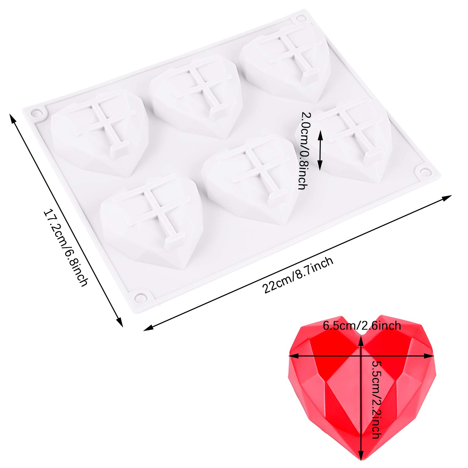 Molde Silicona Corazon Diamante 8 cavidades/Reposteria/Bombones/Chocolates/Manualidaes/Yeso/Vala/Jabon