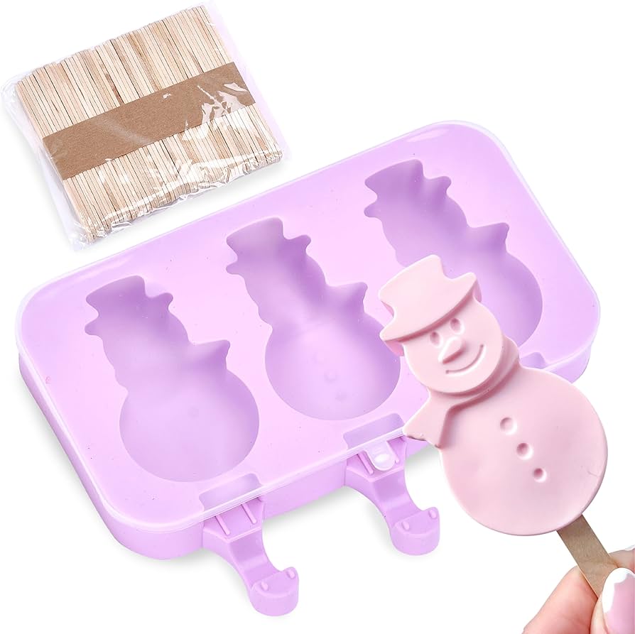 Paleta De Hombre de Nieve/ Mini Skater Moldes de helado morados de silicona con tapa, moldes de paletas de 3 cavidades/Navodad