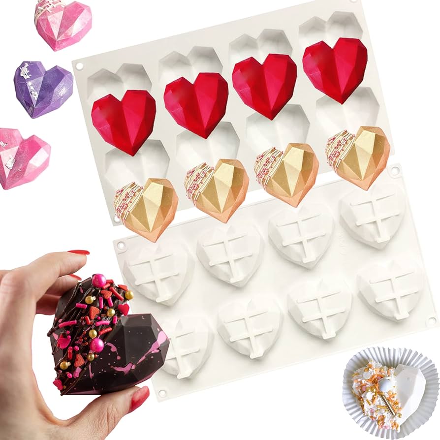Molde Silicona Corazon Diamante 8 cavidades/Reposteria/Bombones/Chocolates/Manualidaes/Yeso/Vala/Jabon