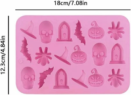 Molde Silicona Halloween Encantado Calavera Tumba Araña Murcielago Calabaza Sombrero- Reposteria- Jabón- Yeso- Resina - Imagen 3
