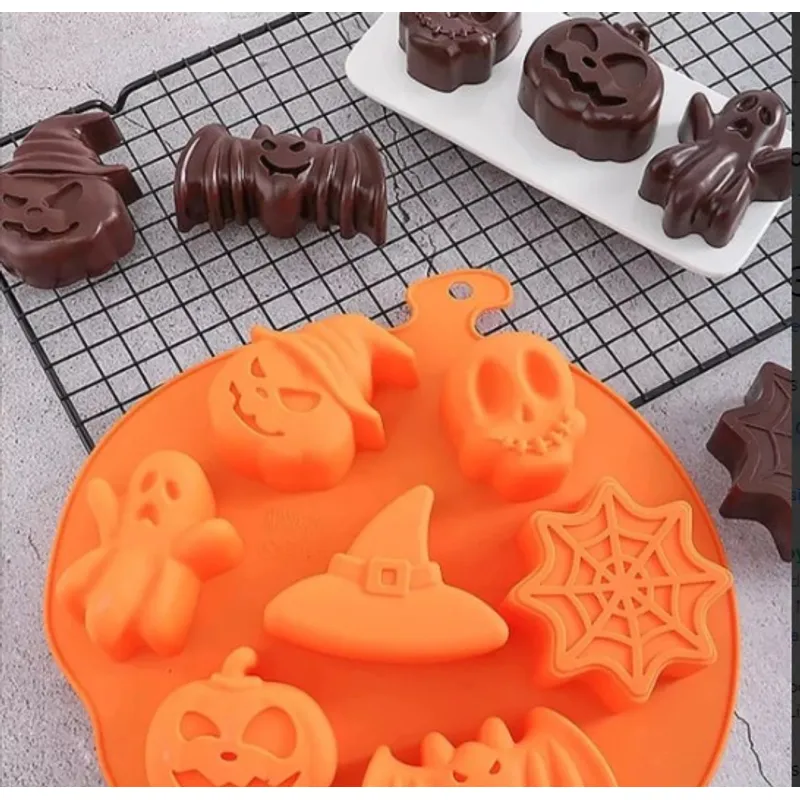 Molde Acetato Halloween Calabaza-Murcielago-Fantasma-Telaraña-Calabera-Reposteria-Vela-Jabon