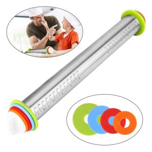 Rodillo ajustable de acero inoxidable de 43cm, rodillo para Fondant, rodillo para pastel, rodillo para masa, herramientas para hornear