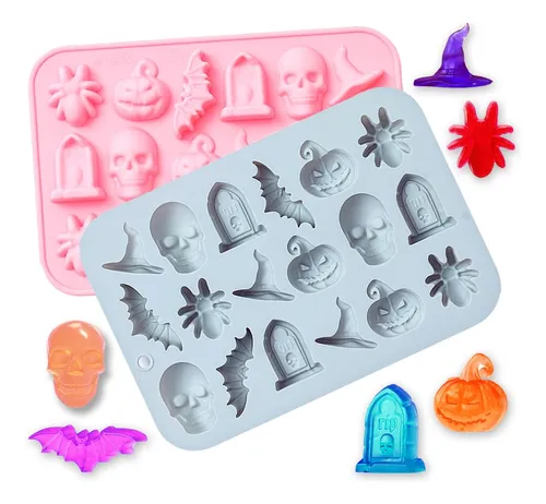 Molde Silicona Halloween Encantado Calavera Tumba Araña Murcielago Calabaza Sombrero- Reposteria- Jabón- Yeso- Resina