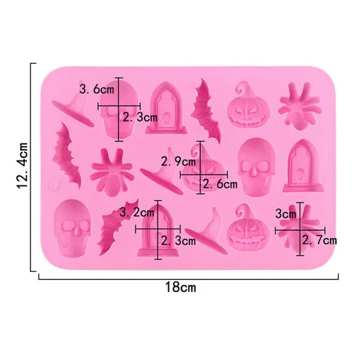 Molde Silicona Halloween Encantado Calavera Tumba Araña Murcielago Calabaza Sombrero- Reposteria- Jabón- Yeso- Resina - Imagen 4