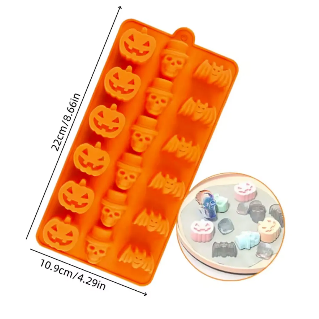 Molde Sillicona Halloween Calavera Calabaza y Murcielago Reposteria-Vela-Jabón-Resina-Yeso
